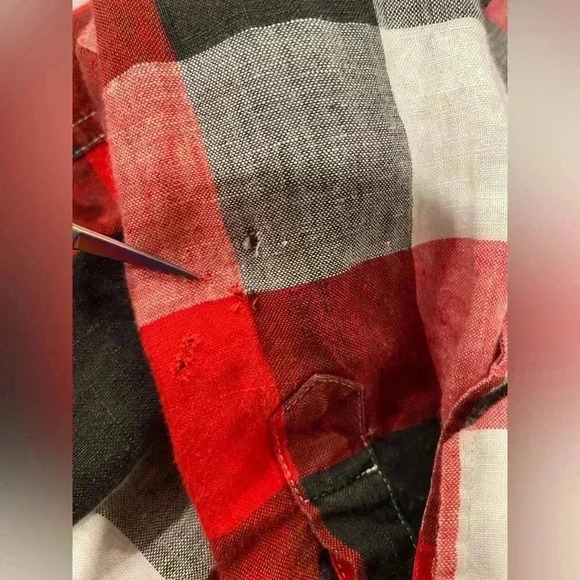 Lauren Ralph Lauren Black Red Plaid 100% Linen Button Down Long Sleeve Size M - Picture 10 of 12